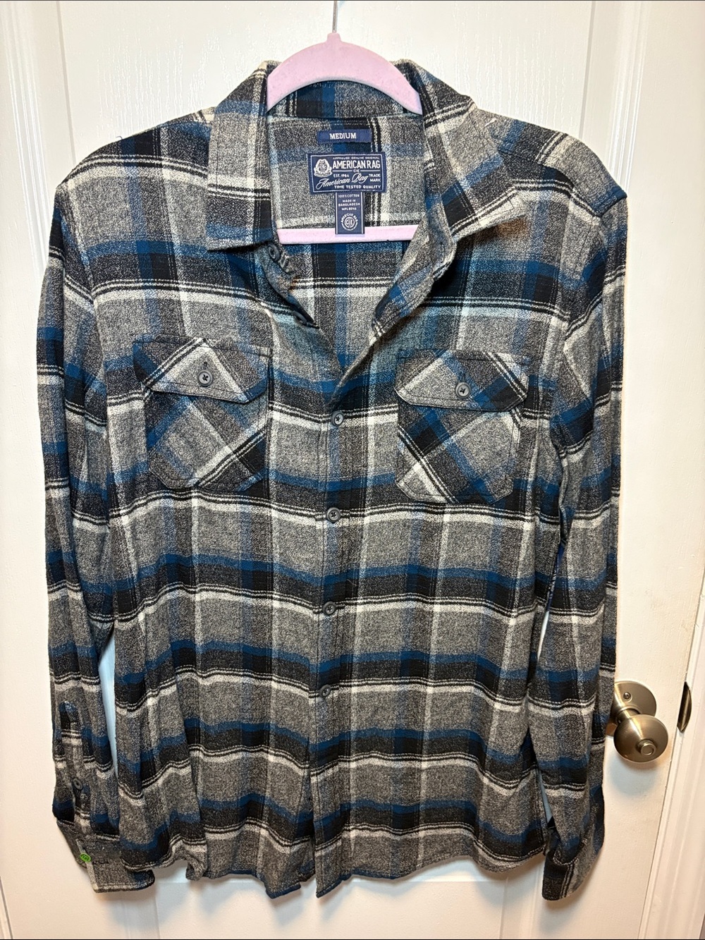 American Rag Blue and Gray Plaid Button-Down Shirt